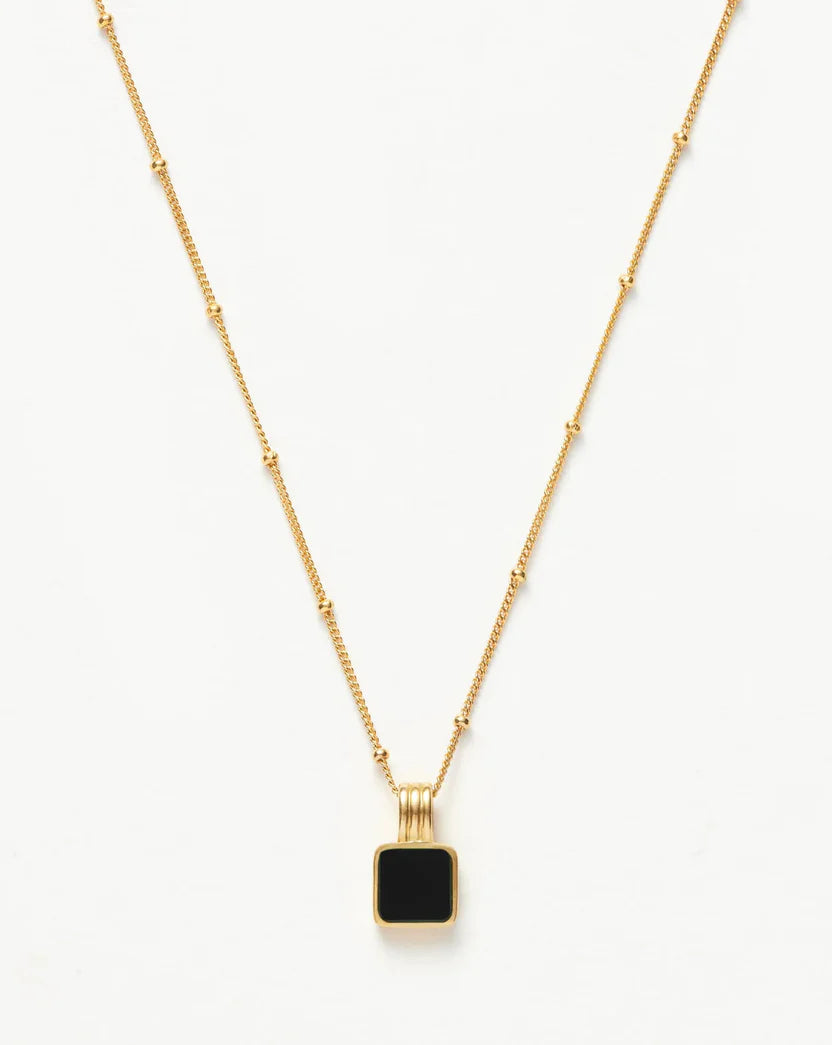 Square Onyx Pendant Necklace – Delicate Chain, Protection Stone