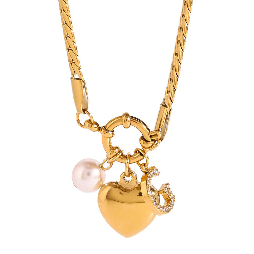 Diamond Heart Pendant Necklace – Letter Clavicle Chain