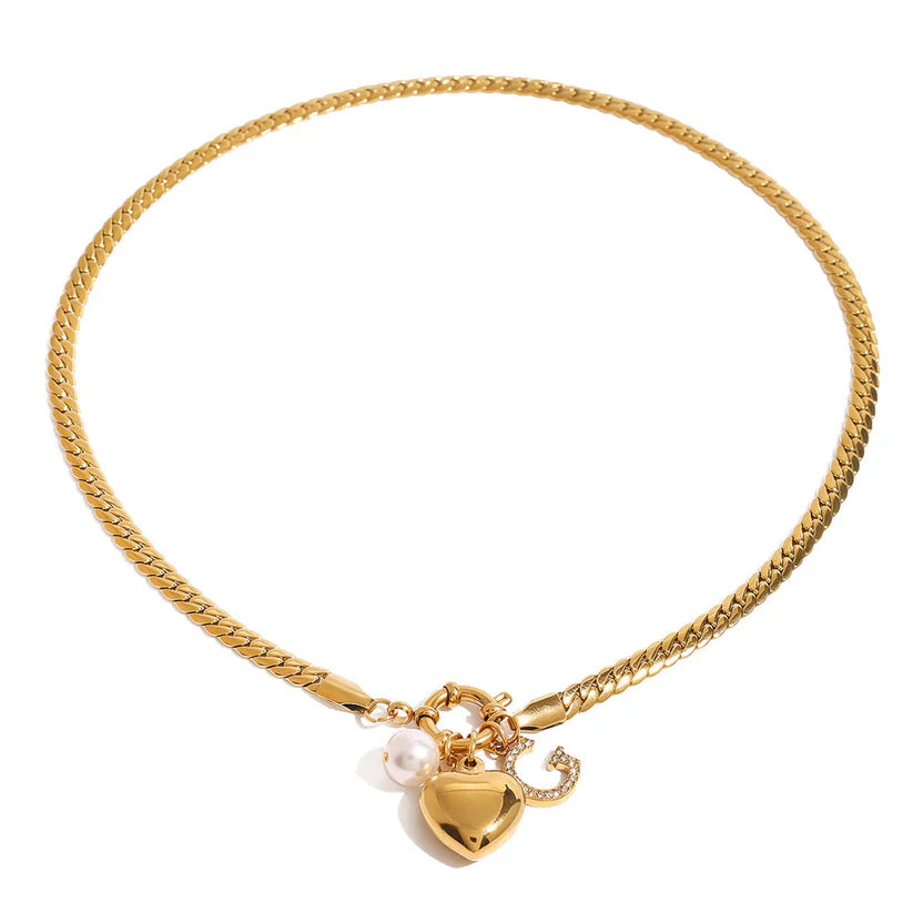 Diamond Heart Pendant Necklace – Letter Clavicle Chain