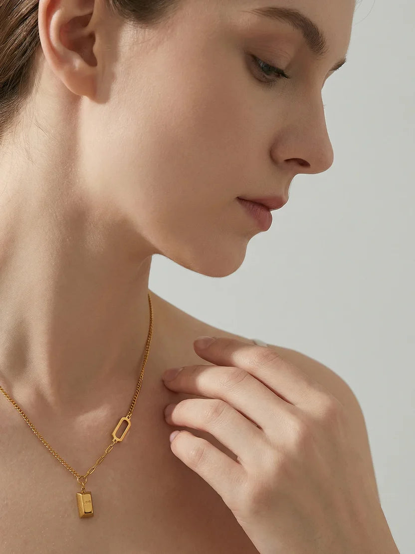 14k gold mini gold bar necklace