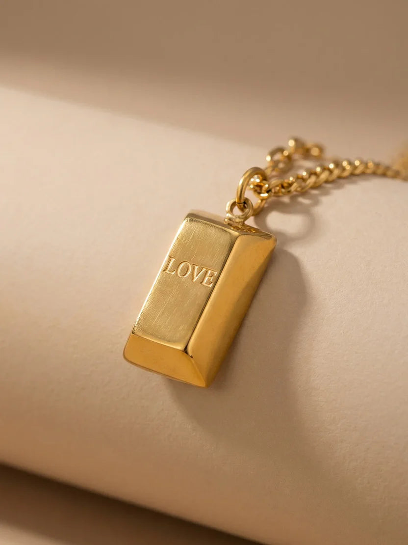 14k gold mini gold bar necklace